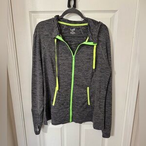 Lukka like new XXL striped Black and Gray zipper Hoodie with Neon Trim